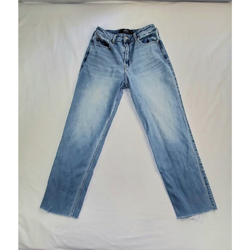 Hollister Ultra High-Rise Vintage Straight Jeans Size 27x29 Destroyed Blue Ca11